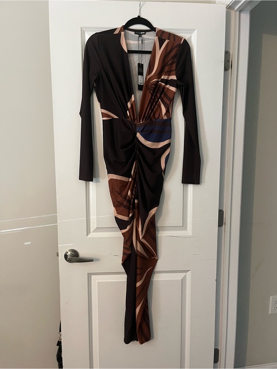 Fashion Nova Dresses & Skirts - Fashion Nova Long Sleeve Twist Front Bodycon Dress in Brown, Tan, Blue